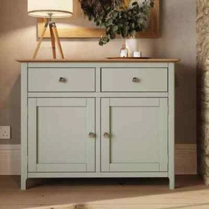 Assembled - 2 Doors 2 Drawers Sideboard Sage Green Oak Veneer Storage Cupboard - Picture 1 of 8
