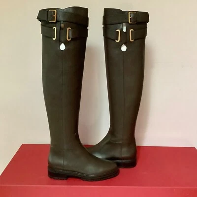 VALENTINO GARAVANI Bota Sobre la Rodilla Cuero Hebilla ~ MARRÓN ~ Talla 39.5 $1995 Foto 1 de 4