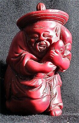 Rare Qing Period Chinese Genuine Red Cinnabar Lacquer Snuff Bottle Fisherman • 8.60$