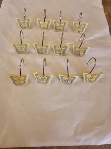 Yellow Gray Butterfly Shower Curtain Hooks Set Of 12 Boho Feminine Juvenile  - Picture 1 of 4