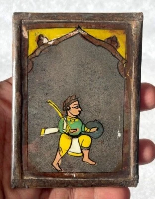 ANTIGUO RARO ANTIGUO ORIGINAL GUJARAT REVERSO VIDRIO MINIATURA PINTURA DECORACIÓN DEL HOGAR Foto 1 de 2