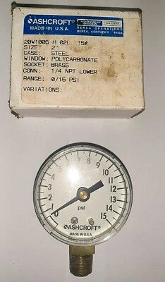 ASHCROFT GAUGE 20W1005 H 02L 15#, 0-15PSI, 1/4" NPT, 2" FACE - Image 1 of 4
