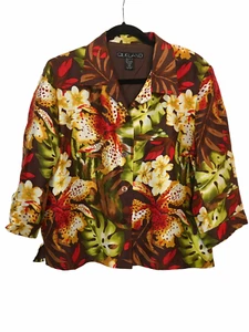Silkland Woman’s Lined Floral Blazer 100% Silk, Size 14, Button Front, 3/4 Sleev - Picture 1 of 5