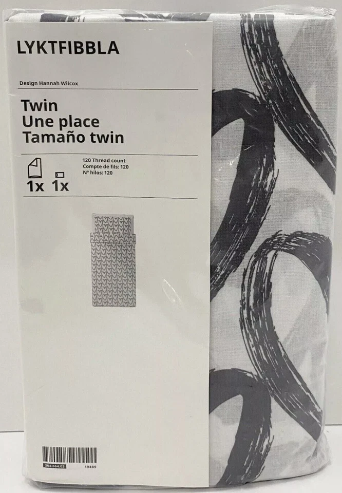 Ikea LYKTFIBBLA Twin Duvet cover and pillowcase white/gray - 304.664.03