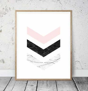 Abstract Chevron Geometric Brush Pink Marble Effect Minimalist Wall Art Print - Picture 1 of 5