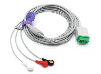 GENERIC GE Healthcare Vivid 7 11 pin 3 Leads Snap ECG Cable - Same Day Shipping