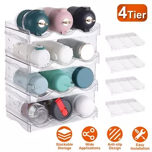 4 Tier Bottle Storage Holder 12 Bottles Rack Transparent Bottle Shelf Organizer - Picture 1 of 11