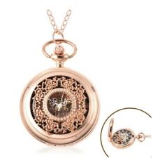 GENOA - Automatic Mechanical Hollow-Out Floral Pocket Watch in Rose Gold Tone.
