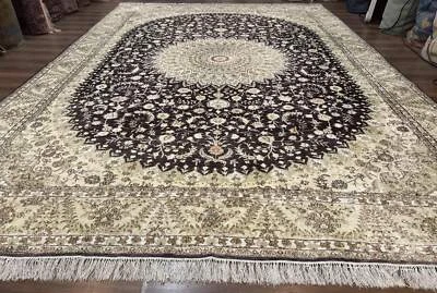 Indian Kashmiri Silk Rug 10x14, Floral Medallion - Image 1 of 4