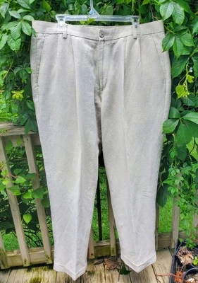Pantalones Dockers Premium de Mezcla de Lino para Hombre Talla 36x32 Beige Plisado Puños Caquis Foto 1 de 4