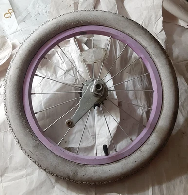 16" REAR bike WHEEL 16 x 2.125 (57-305)  white tire pink rim, 1 SPEED, *dirt - Image 1 of 4
