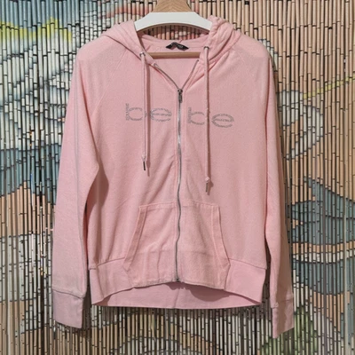 Bebe Sport Mezcla de Algodón Terry Francés Sudadera con Capucha con Cremallera, Estrás, Rosa, Grande Foto 1 de 4