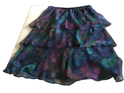 Falda midi vintage R&M Richards en capas para mujer talla 12 estampado de EE. UU. forrada en azul Foto 1 de 4