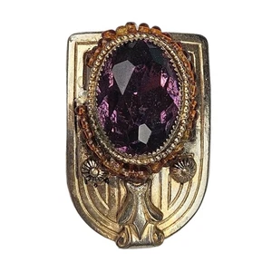 Art Deco Dress Clip Faceted Purple Rhinestone Beaded Floral Vintage 1930s FLAW - Picture 1 of 12