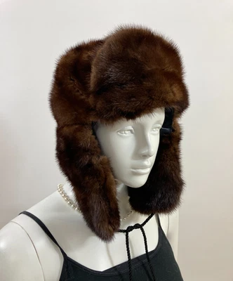 NWOT - Super Cool Chestnut Brown Beaver Fur Trapper Hat - New Satin Lining - Image 1 of 4