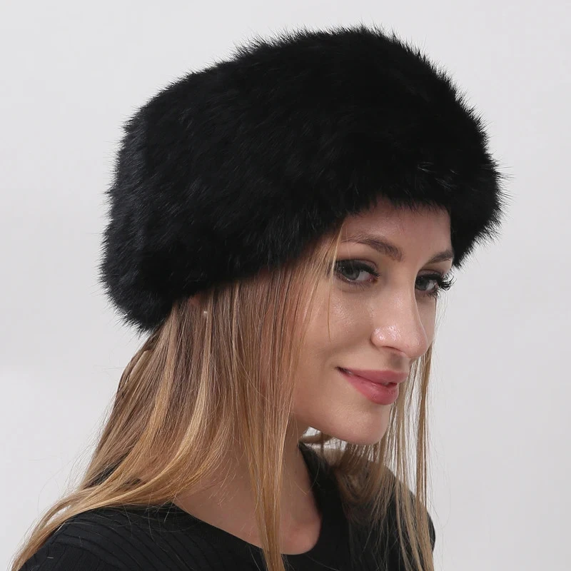 Fur Hat Women Fur Empty Top Hat with Elastic Band Warm Winter Fashion Headwear - Image 1 of 4