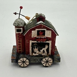 Christmas Ornament Holiday Cart With Cow & Barn Rustic Farmhouse - Picture 1 of 11