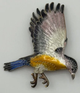 Sterling Silver Enamel Hawk Brooch - Picture 1 of 13