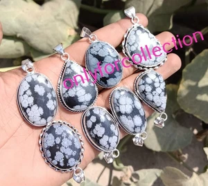 Snowflake Obsidian Gemstone Pandants 925 Sterling Silver Plated Bulk Jewelry Lot - Picture 1 of 2