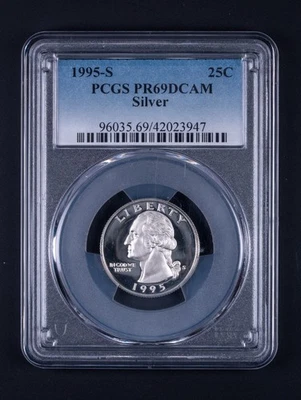 1995-S Proof Silver Washington Quarter 10c PCGS PR69DCAM 90% Silver WB947 - Image 1 of 2