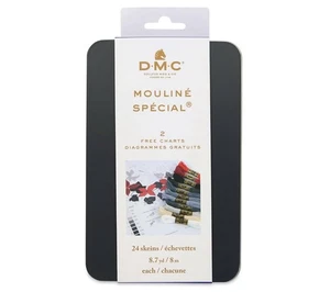 DMC MOULINE SPECIAL EMBROIDERY FLOSS TIN W/ 24 SKEIN & 2 CHARTS NEW FREE S/H - Picture 1 of 5