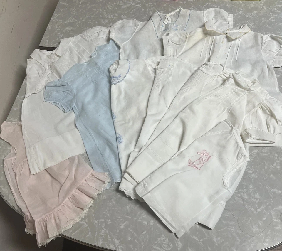 Lot Of 10 Vintage/Antique Newborn Baby Dresses Embroidered Cotton - Image 1 of 4