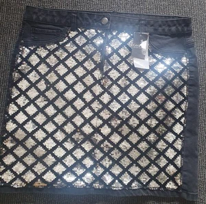 Bnwt George Black Sequin Stretch Denim Short Skirt Size 16 - Picture 1 of 1