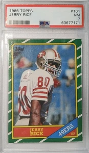 Tarjeta de novato 1986 Topps Jerry Rice RC #161 49ERS HOF WR Goat casi nueva ⭐ casi nueva PSA 7 - Imagen 1 de 2