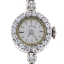 Donna Elgin Diamante Vintage Orologio da Polso -14k Oro Bianco Meccanico 1Yr