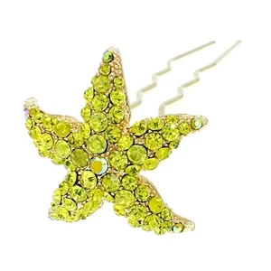 STARFISH HAIR STICK Hairpin use swarovski crystal Seastar Mermaid Elegant Yellow - Picture 1 of 7