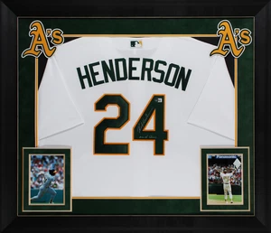 Athletics Rickey Henderson "Man Of Steal" Signed White Nike Framed Jersey BAS W - Picture 1 of 2