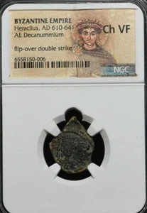 Heraclius, AD 610-641. Æ Decanummium, Flip Over Double struck, NGC Choice VF - Picture 1 of 2