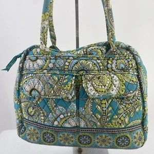 Vera Bradley Peacock Bowler Bag Purse Blue Green Brown Floral Paisley - Picture 1 of 16