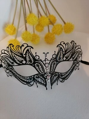 Women's Black Metal Venetian Masquerade Mask - ADJUSTABLE NWOT - Image 1 of 4