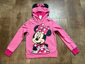 Minnie Mouse Hoodie Hooded Sweatshirt Girls Large 10-12 Pink With Ears & Bow - Picture 1 of 5