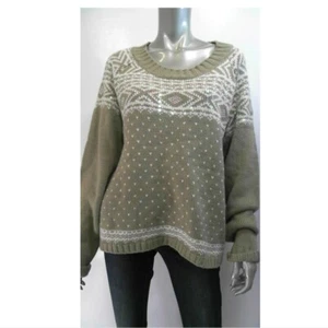 Debbie Morgan Women Sweater M Tan Pull Over Knit Sequin Jacquard Print Scoop - Picture 1 of 2