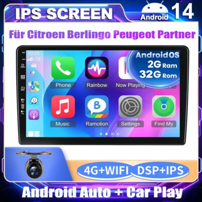 9"Android 14 Autoradio Für Citroen Berlingo Peugeot Partner Navi CarPlay 2G+32GB - Bild 1 von 4