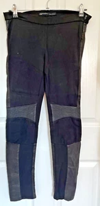 AllSaints Black Leather Trim Stretch Mid Waist Lindsell Pants Trousers UK 10 W28 - Picture 1 of 10
