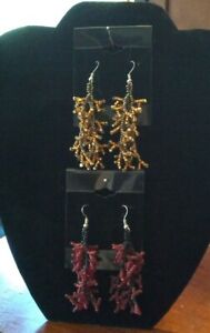 Beaded Earrings - 2 sets Sparkling  Colors Gold and Ruby Red