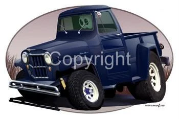 1958 WILLYS JEEP PICKUP Cartoon T-Shirt #6713 automotive art - Image 1 of 4