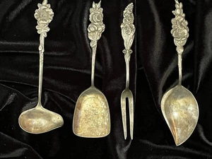REED & BARTON Harlequin Silverplate 1960's..4 Hostess Serving Set Flower Vintage - Picture 1 of 10