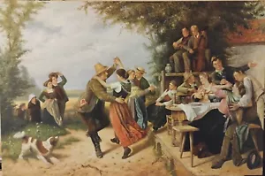 Huile originale "La Foire de la Campagne, 1886" par Inconnu d'APRÈS Théodore Gérard 24x36 - Photo 1/11