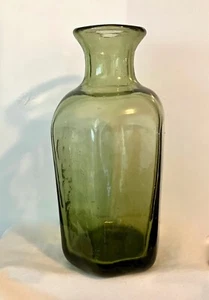Vintage Primitive Hexagonal Hand Blown Pontil Green Glass Vase/Decanter - Picture 1 of 6