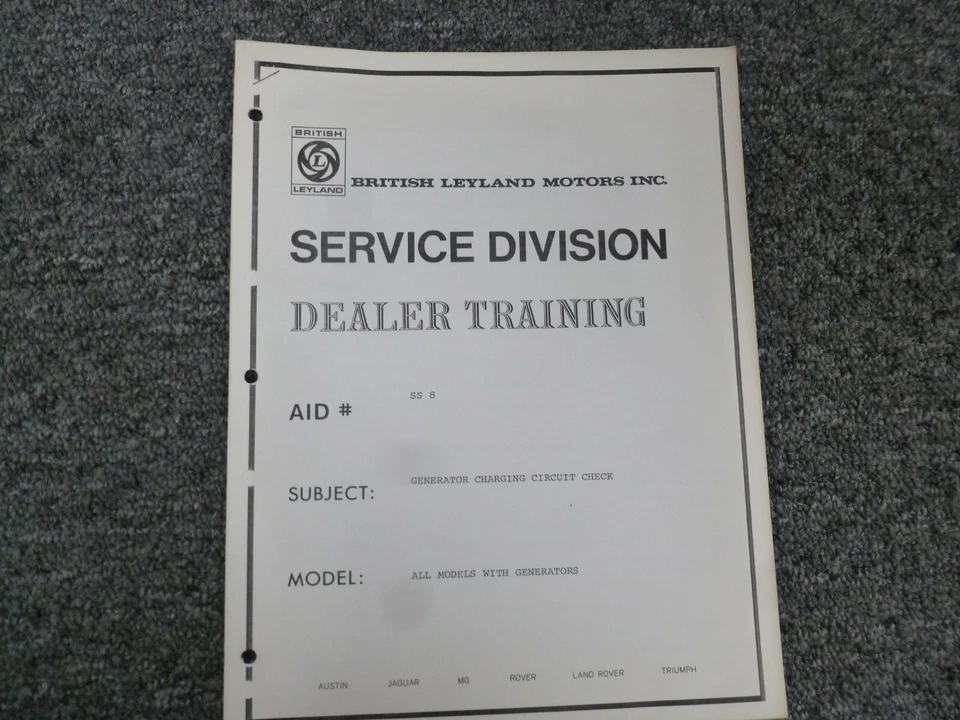 MG MGB GT 1968-1970 generador circuito de carga comprobación manual de servicio 1969 Foto 1 de 1