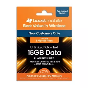 Boost Mobile Prepaid SIM Card | Unlimited Talk & Text | 1 Month 15 GB Data Plan - Picture 1 of 6