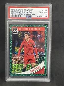 2018 Panini Donruss CRISTIANO RONALDO Ottica Prizm Verde Velocità /200 PSA 10 - Foto 1 di 2