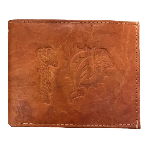 NFL Officially Licensed Miami Dolphins Genuine Leather Bifold Wallet Cover