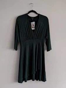 Karen Kane Womens Faux Wrap Midi Dress Green 3/4 Sleeve Medium - Picture 1 of 6