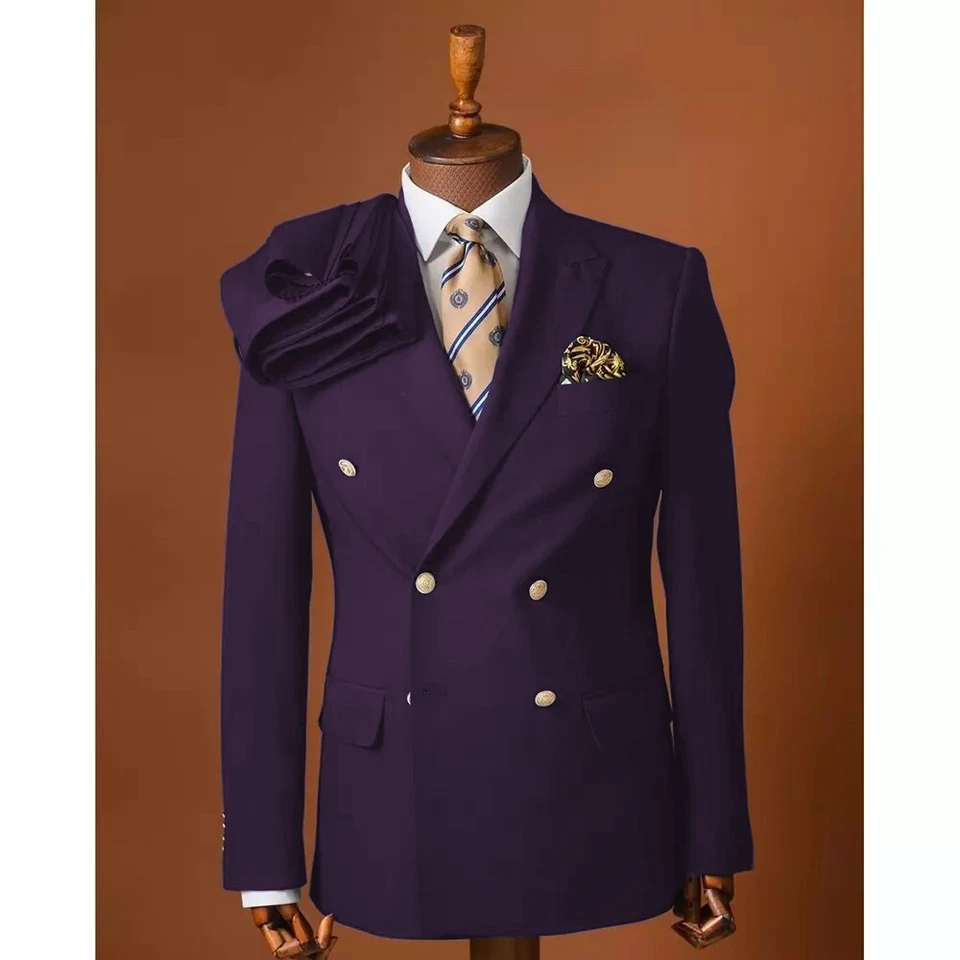 Trajes de hombre solapa pico doble pecho formal negocios boda novio esmoquin 2 piezas Foto 1 de 4