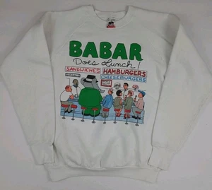 Vintage 80s Babar Does Lunch Cartoon Print Sweatshirt Rare Rarität USA Made 1988 Vintage - Bild 1 von 6